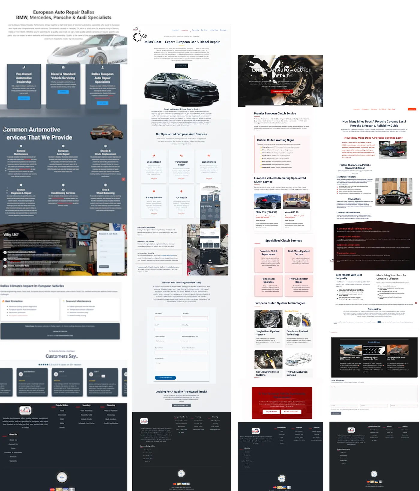 Full-page designs from the Paradise Performance website build