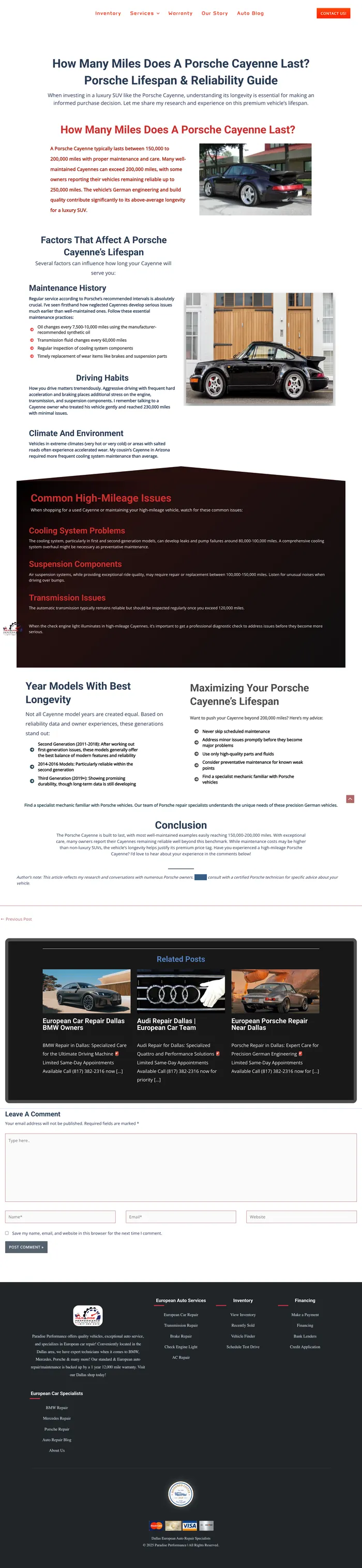 Paradise Performance website full page