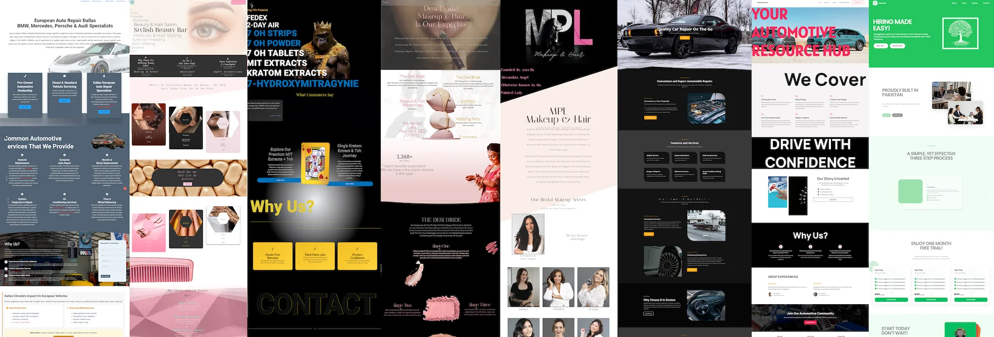 A row of websites The Web Dr designed and built for clients across the country