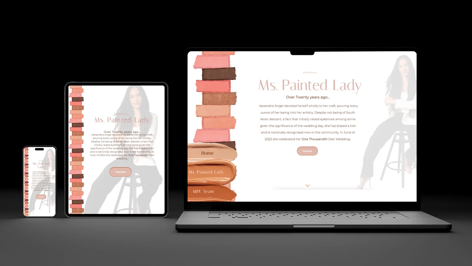 Client website shown across laptop, tablet, and phone