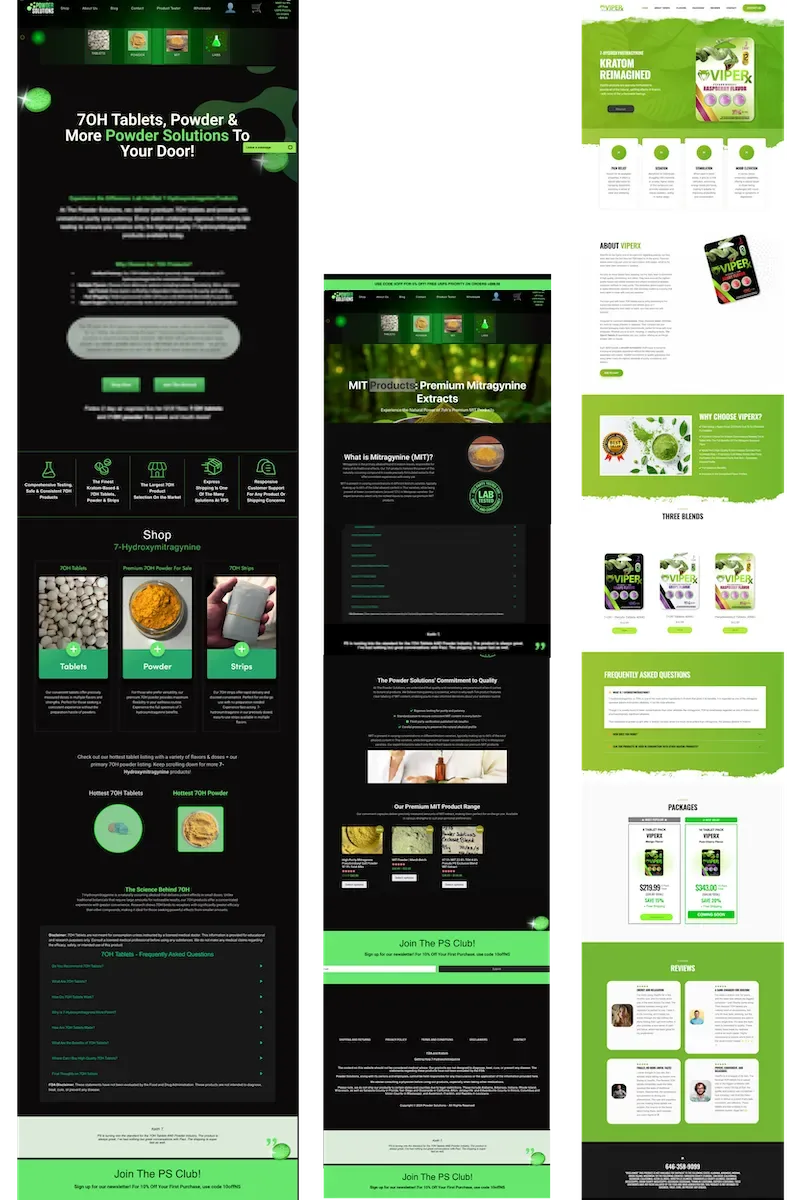Full-length page designs from a client e-commerce build